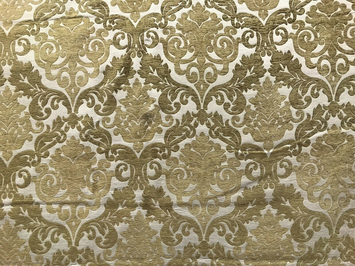 NEW Sir Arthur Double Sided Burnout Chenille Velvet Fabric- Mustard Ivory Upholstery Damask - Fancy Styles Fabric Pierre Frey Lee Jofa Brunschwig & Fils