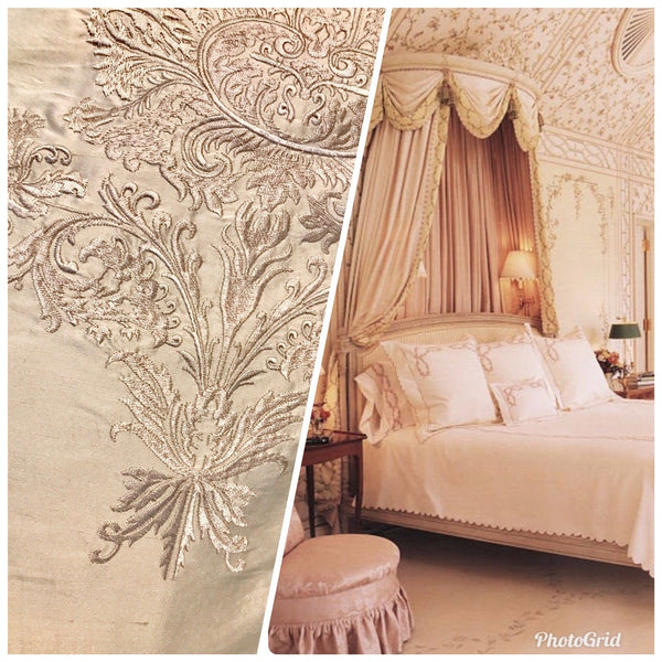 NEW Novelty Pink Embroidered 100% Silk Taffeta Fabric Antique Pink - Fancy Styles Fabric Boutique