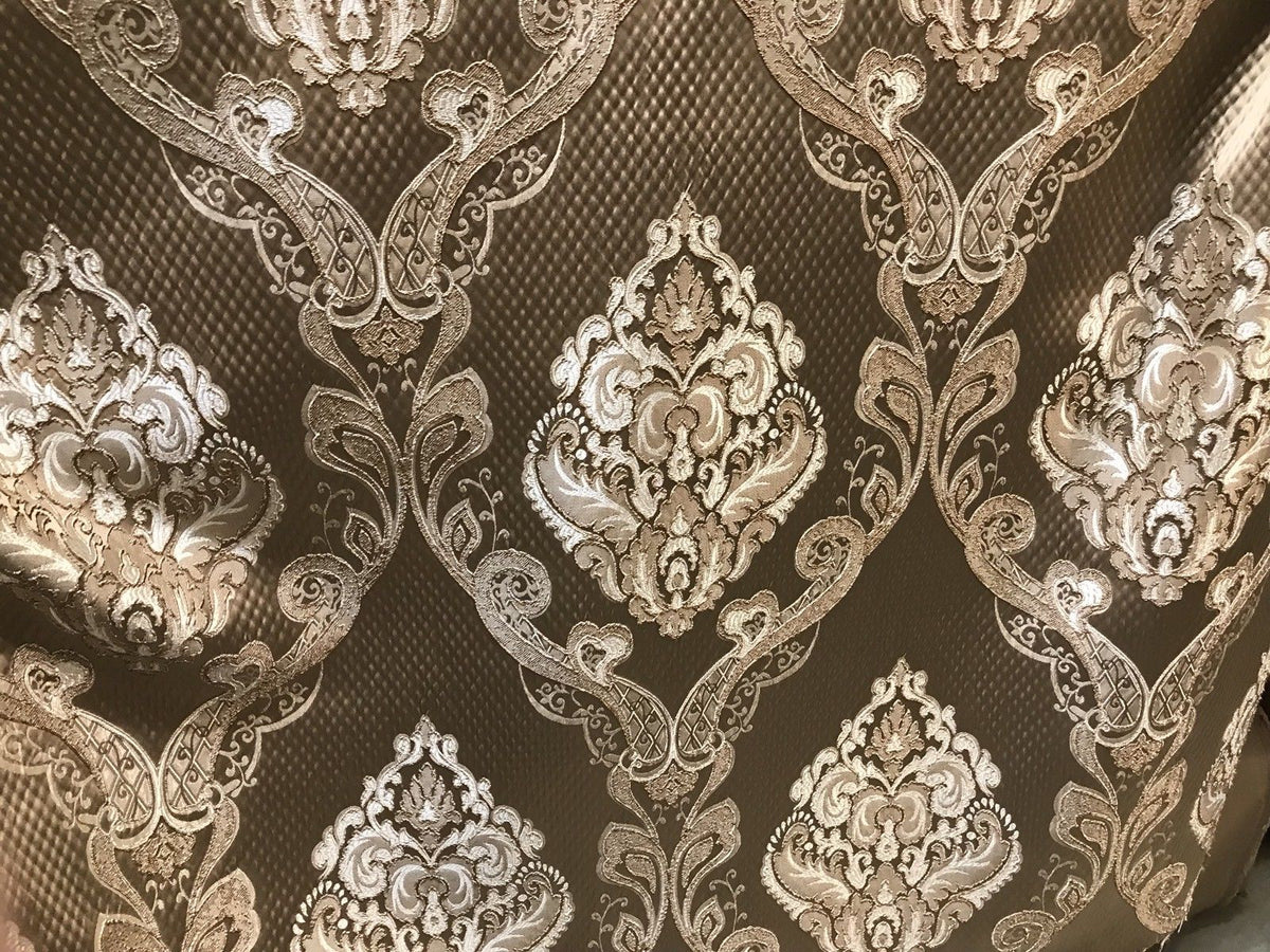 NEW! Designer Brocade Satin Fabric Interior Design- Taupe Damask- Upholstery - Fancy Styles Fabric Pierre Frey Lee Jofa Brunschwig & Fils
