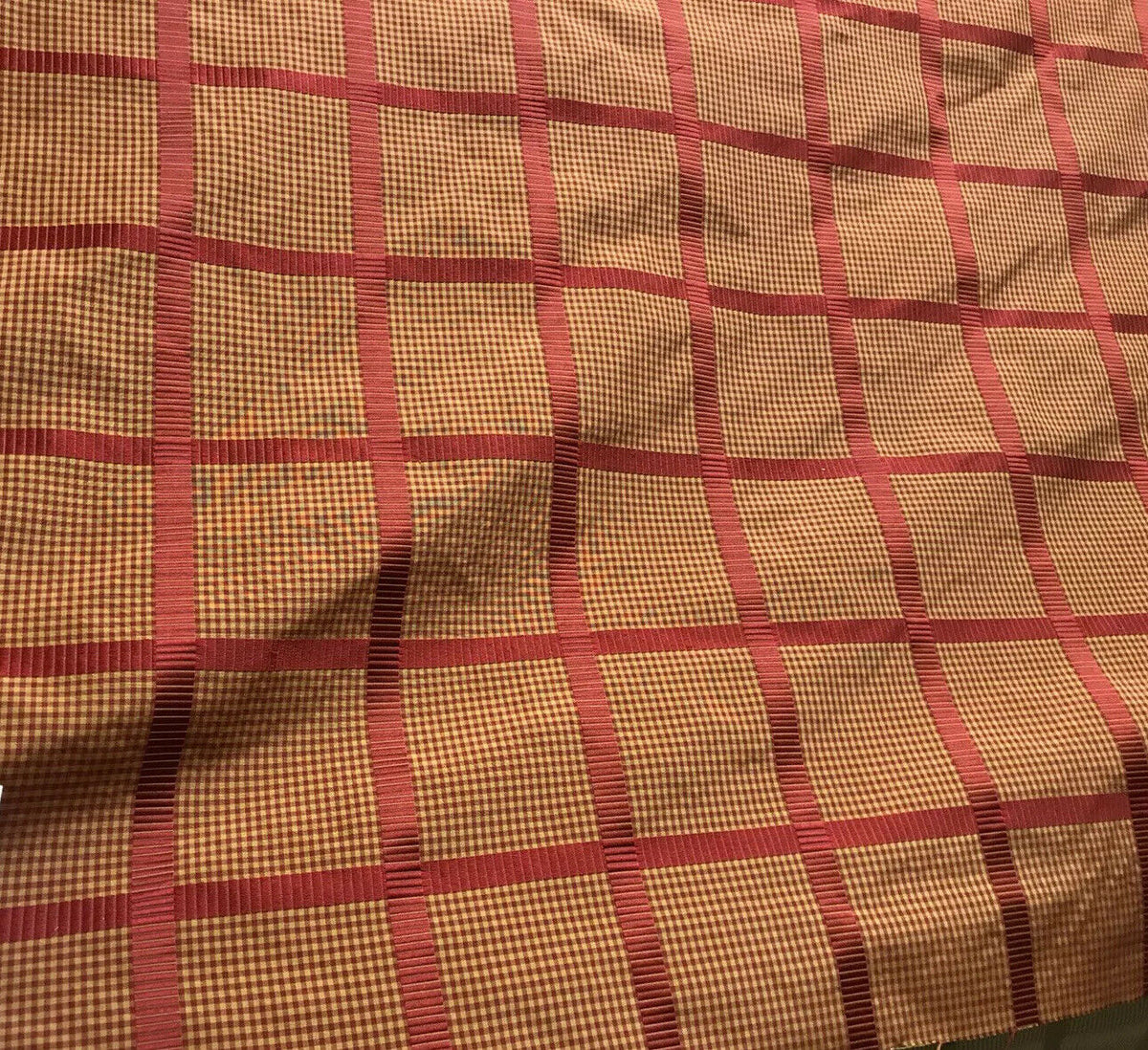 NEW! Miss Jaqueline Designer 100% Silk Taffeta Gingham Ribbon Stripes Plaid Fabric -Red Gold - Fancy Styles Fabric Pierre Frey Lee Jofa Brunschwig & Fils