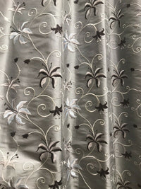 NEW! 100% Silk Embroidered Dupioni Taffeta Fabric - Floral Silver Gray Floral - Fancy Styles Fabric Pierre Frey Lee Jofa Brunschwig & Fils