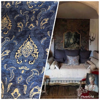 SWATCH Designer Upholstery Chenille Velvet Fabric - Blue Gold - Fancy Styles Fabric Pierre Frey Lee Jofa Brunschwig & Fils