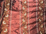 SALE! Designer 100% Silk Taffeta Embroidered Drapery Fabric - Rust Red Floral - Fancy Styles Fabric Boutique