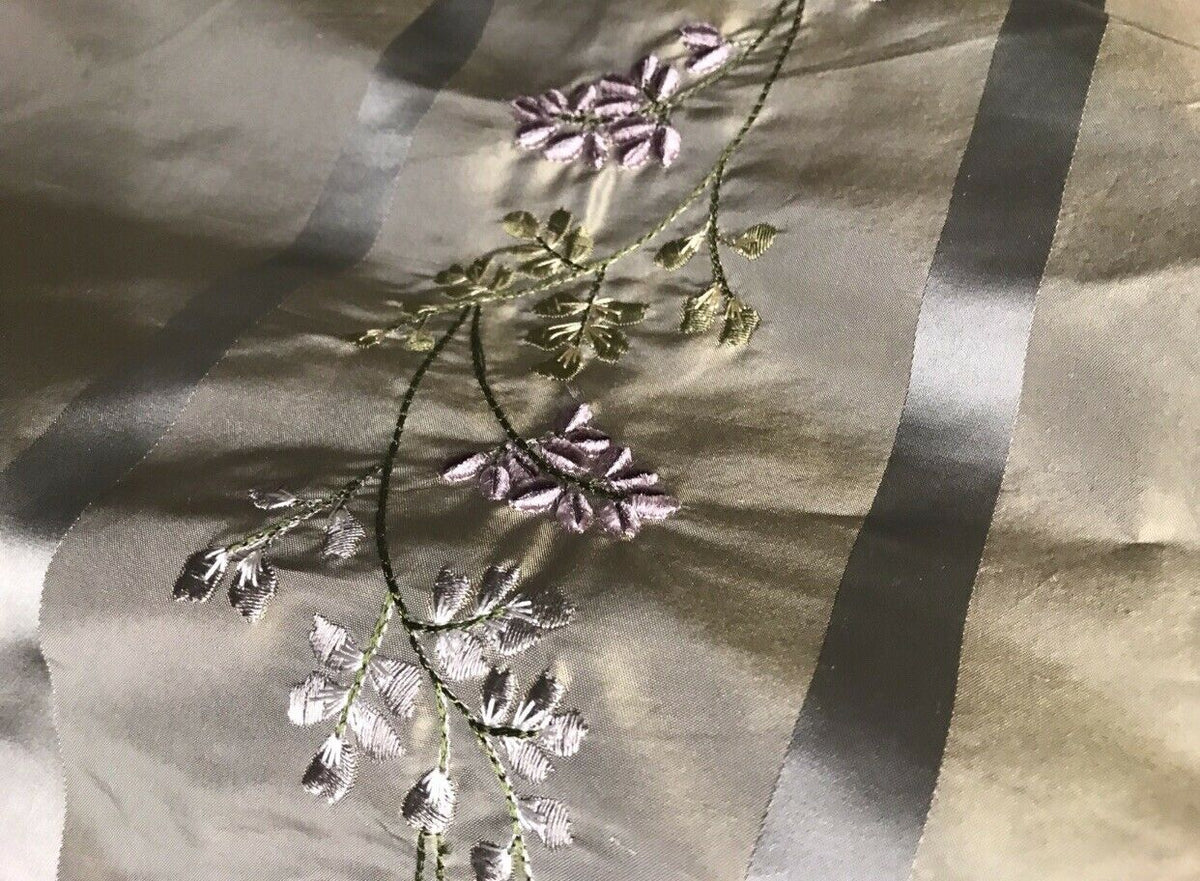 NEW! Lady Lana 100% Silk Taffeta Dupioni Embroidered Fabric Grey Taupe Gold Iridescent - Fancy Styles Fabric Pierre Frey Lee Jofa Brunschwig & Fils