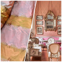 Designer Lady Kristen 100% Silk Taffeta Embroidered Stripe Floral Fabric- Pink & Copper - Fancy Styles Fabric Pierre Frey Lee Jofa Brunschwig & Fils