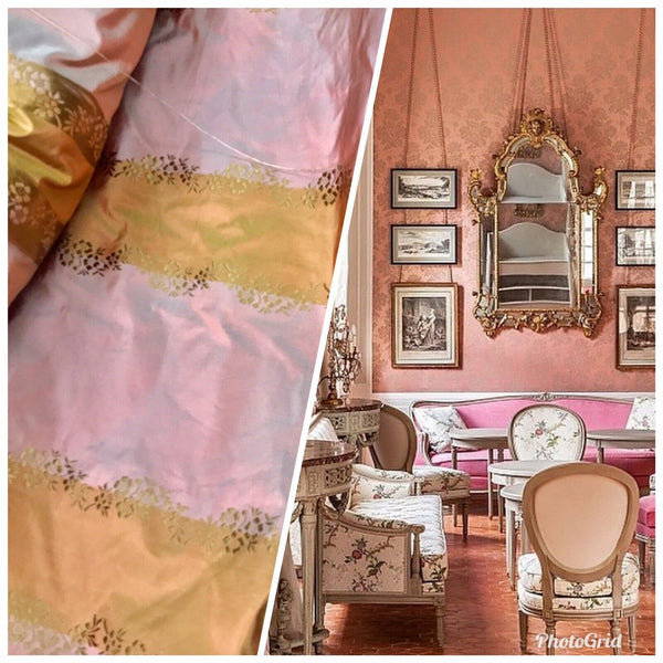 Designer Lady Kristen 100% Silk Taffeta Embroidered Stripe Floral Fabric- Pink & Copper - Fancy Styles Fabric Pierre Frey Lee Jofa Brunschwig & Fils