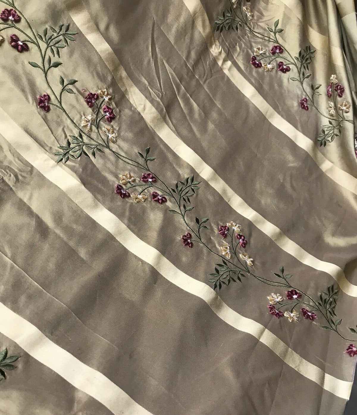 Princess Harriet Designer 100% Silk Taffeta Dupioni Embroidery Floral Fabric -Gold - Fancy Styles Fabric Pierre Frey Lee Jofa Brunschwig & Fils