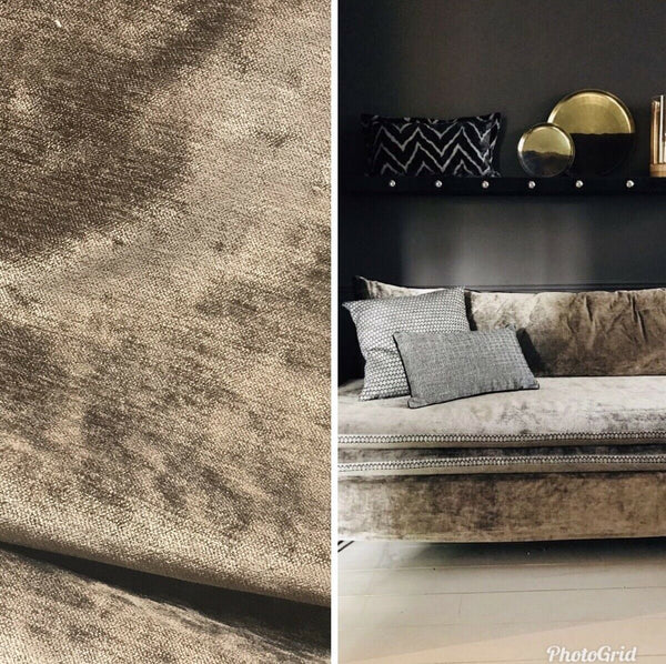 Designer Velvet Upholstery Decorating Fabric - Dark Taupe- By The Yard - Fancy Styles Fabric Pierre Frey Lee Jofa Brunschwig & Fils