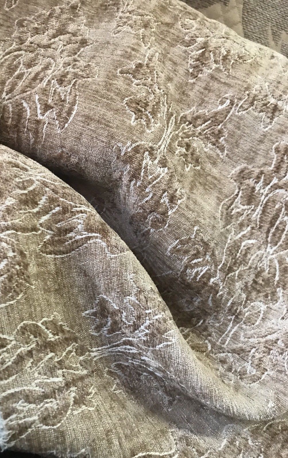 SALE! Designer Velvet Chenille Burnout Fabric - Mustard Beige - Fancy Styles Fabric Boutique