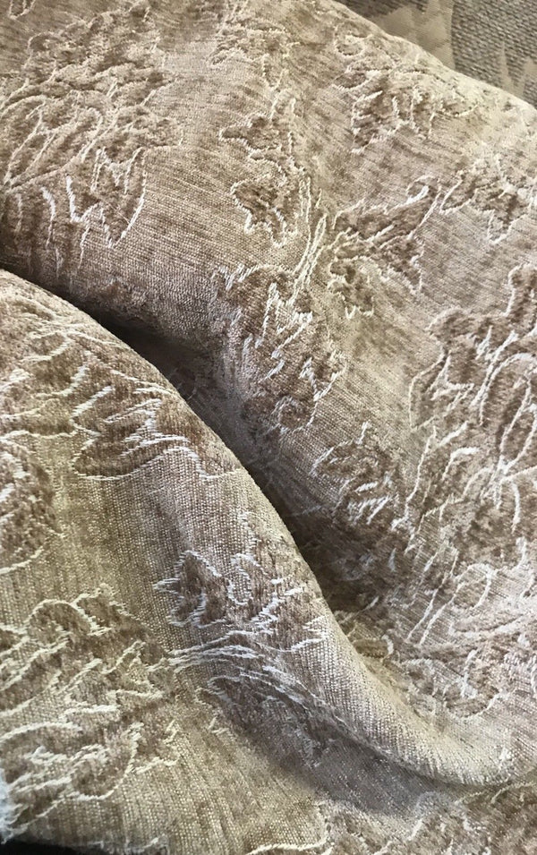 SALE! Designer Velvet Chenille Burnout Fabric - Mustard Beige - Fancy Styles Fabric Boutique
