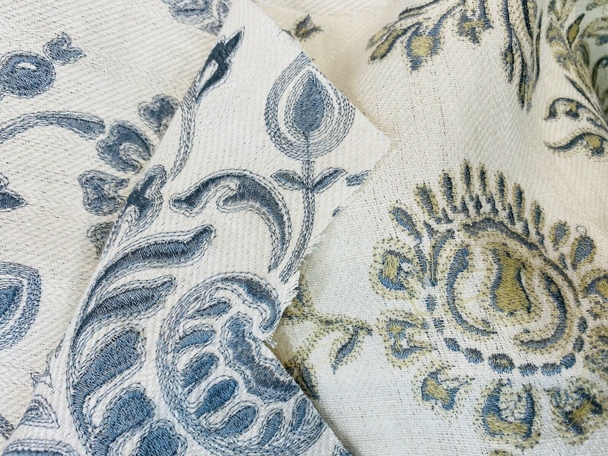 NEW! Novelty 100% Cotton Fabric Floral Damask Embroidery- Blue & White - Fancy Styles Fabric Pierre Frey Lee Jofa Brunschwig & Fils
