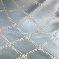 SALE! Designer Brocade Satin Fabric- Antique Silver Blue Rope Design Upholstery - Fancy Styles Fabric Boutique