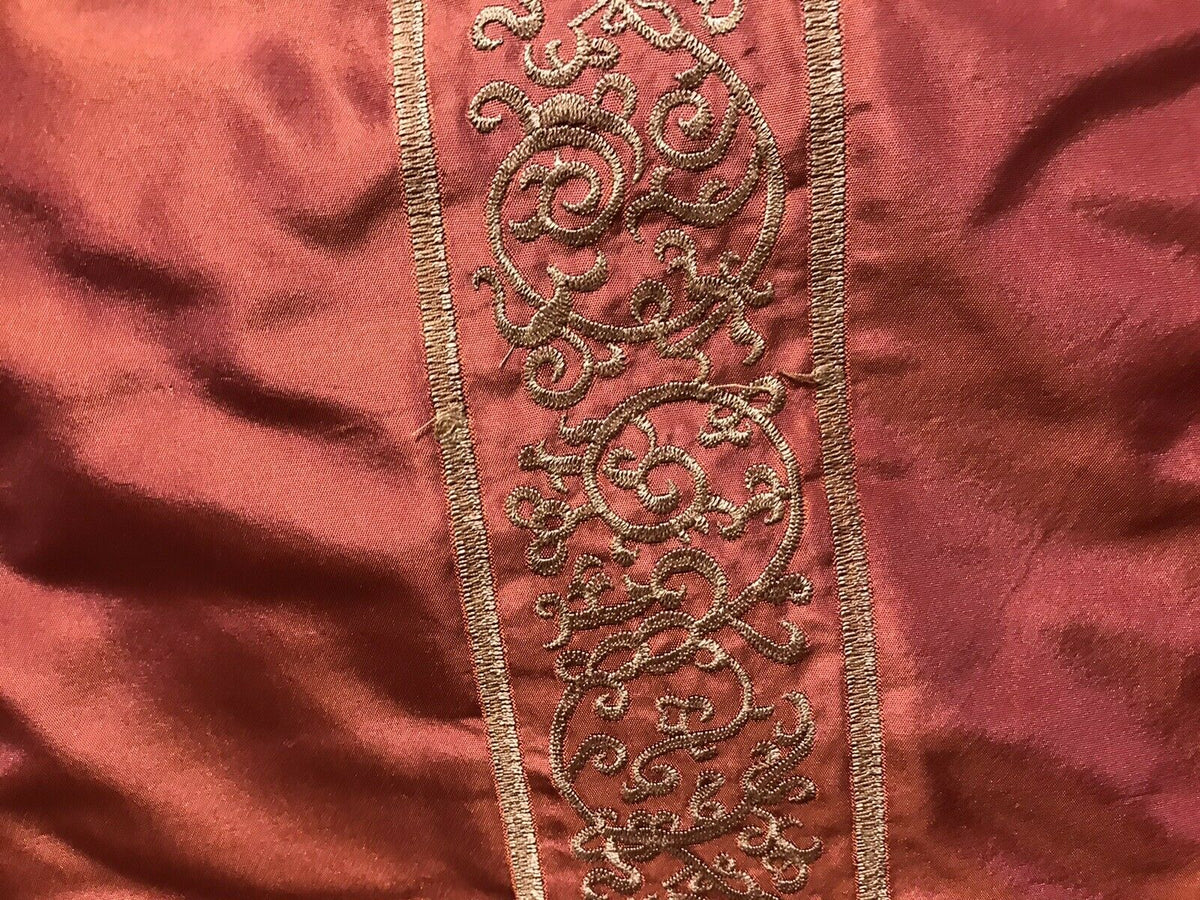 NEW Countess Doris 100% Silk Taffeta Dupioni Fabric Embroidery Floral Red & Gold Stripes - Fancy Styles Fabric Pierre Frey Lee Jofa Brunschwig & Fils