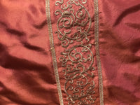 NEW Countess Doris 100% Silk Taffeta Dupioni Fabric Embroidery Floral Red & Gold Stripes - Fancy Styles Fabric Pierre Frey Lee Jofa Brunschwig & Fils