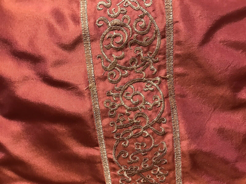 NEW Countess Doris 100% Silk Taffeta Dupioni Fabric Embroidery Floral Red & Gold Stripes - Fancy Styles Fabric Pierre Frey Lee Jofa Brunschwig & Fils