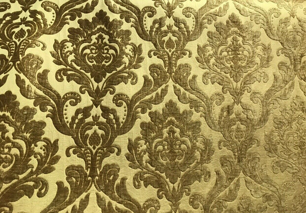Queen Isabella Designer Satin Burnout Chenille Velvet Fabric- Upholstery Damask - Mustard - Fancy Styles Fabric Pierre Frey Lee Jofa Brunschwig & Fils