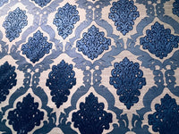 NEW Duchess Camille Designer Burnout Damask Satin Upholstery Fabric- Blue & Natural BTY - Fancy Styles Fabric Pierre Frey Lee Jofa Brunschwig & Fils