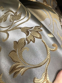 Prince Gaspard Designer Brocade Satin Fabric - Silver Blue Gold  Floral Upholstery Damask - Fancy Styles Fabric Pierre Frey Lee Jofa Brunschwig & Fils