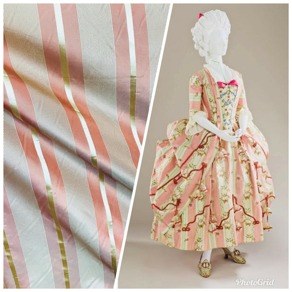 NEW! Lady Lynette SALE! 100% Silk Taffeta Muted Red And Gold Stripes Fabric- 55” Wide - Fancy Styles Fabric Pierre Frey Lee Jofa Brunschwig & Fils