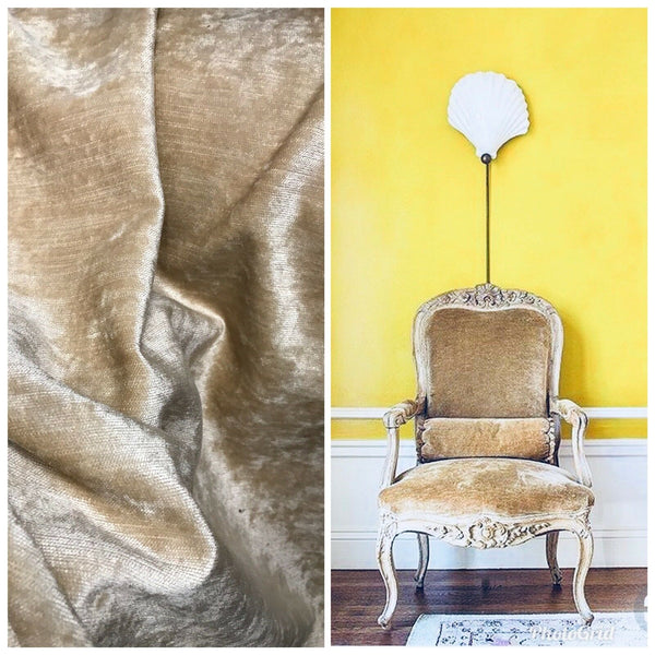 Designer Upholstery Antiqued Velvet Fabric - Antique Beige-  By The Yard - Fancy Styles Fabric Pierre Frey Lee Jofa Brunschwig & Fils