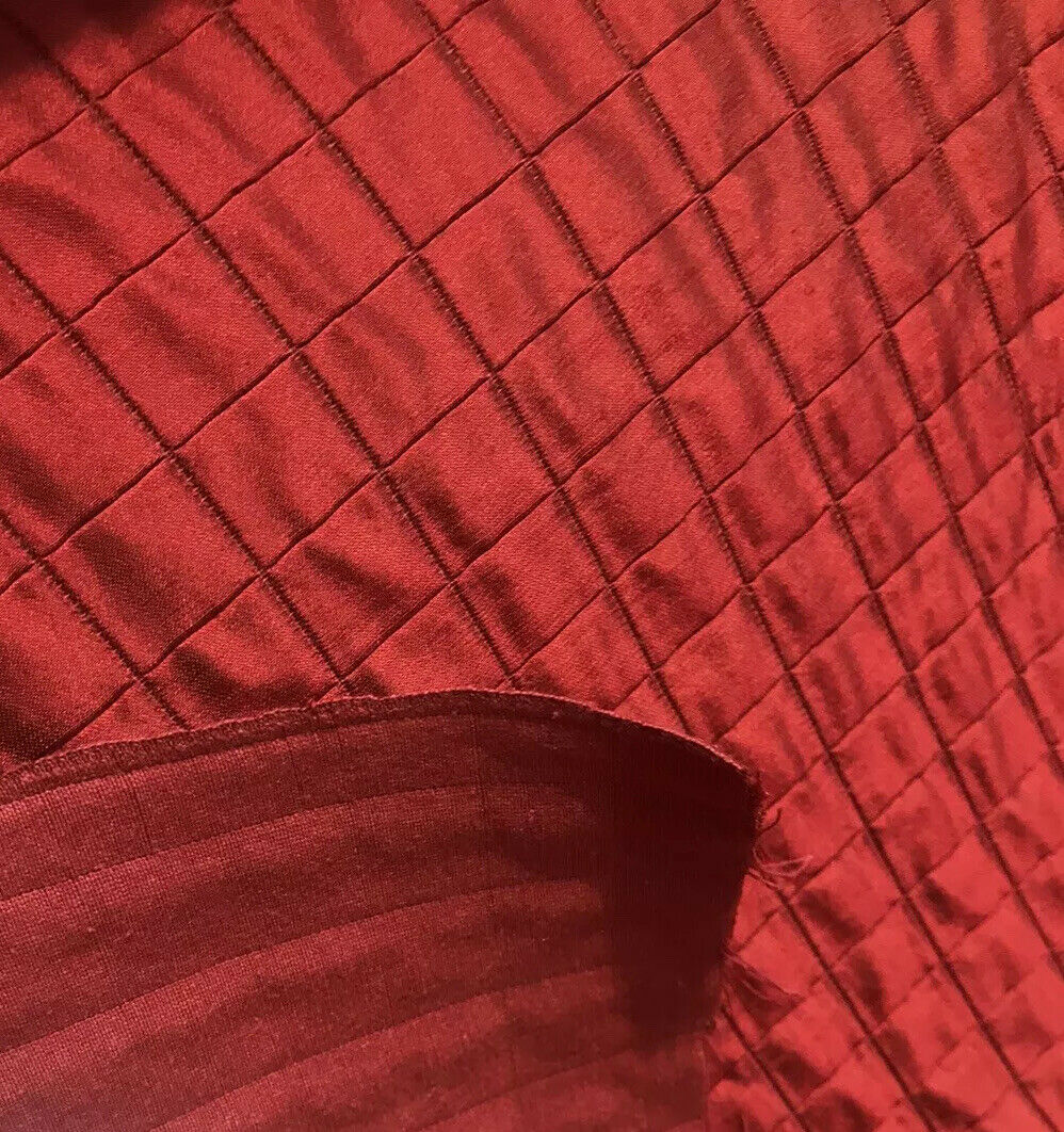 DEAL! Lady Celestine 100% Silk Taffeta Embroidered Quilted Diamond Double Layer Fabric- Red - Fancy Styles Fabric Pierre Frey Lee Jofa Brunschwig & Fils