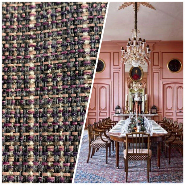 NEW Lady Kayle Two-Tone Upholstery Boucle Tweed Fabric -Pink & Black - Fancy Styles Fabric Pierre Frey Lee Jofa Brunschwig & Fils
