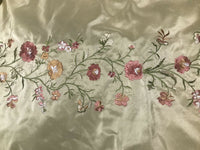 1 Yard Remnant- Designer 100% Silk Dupioni Embroidery Floral Fabric- Beige - Fancy Styles Fabric Pierre Frey Lee Jofa Brunschwig & Fils