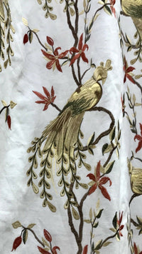 NEW! Lady Patrice Designer Cotton Embroidered Peacock Drapery Fabric  - White - Fancy Styles Fabric Pierre Frey Lee Jofa Brunschwig & Fils