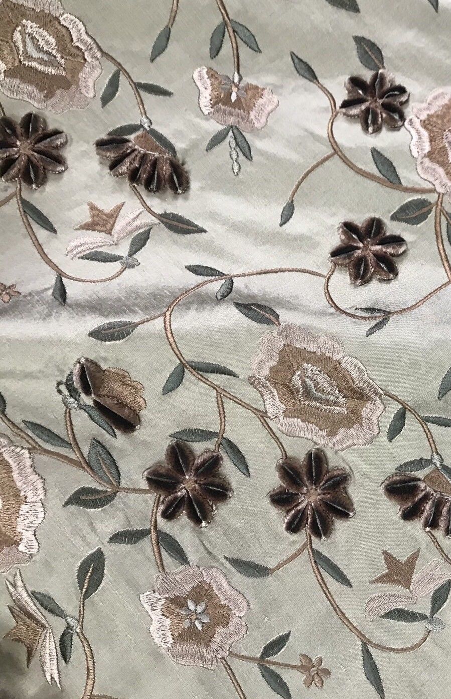 Designer 100% Silk Taffeta & Velvet Flowers Fabric Embroidery- Drapery - Beige - Fancy Styles Fabric Pierre Frey Lee Jofa