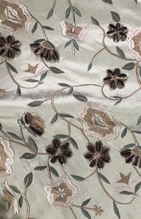 Designer 100% Silk Taffeta & Velvet Flowers Fabric Embroidery- Drapery - Beige - Fancy Styles Fabric Pierre Frey Lee Jofa