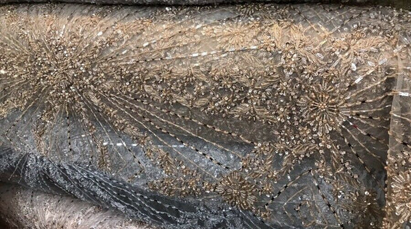 Beaded Pearl Scalloped Edges Wedding Lace Mesh Gold Silver Fabric - Fancy Styles Fabric Pierre Frey Lee Jofa Brunschwig & Fils