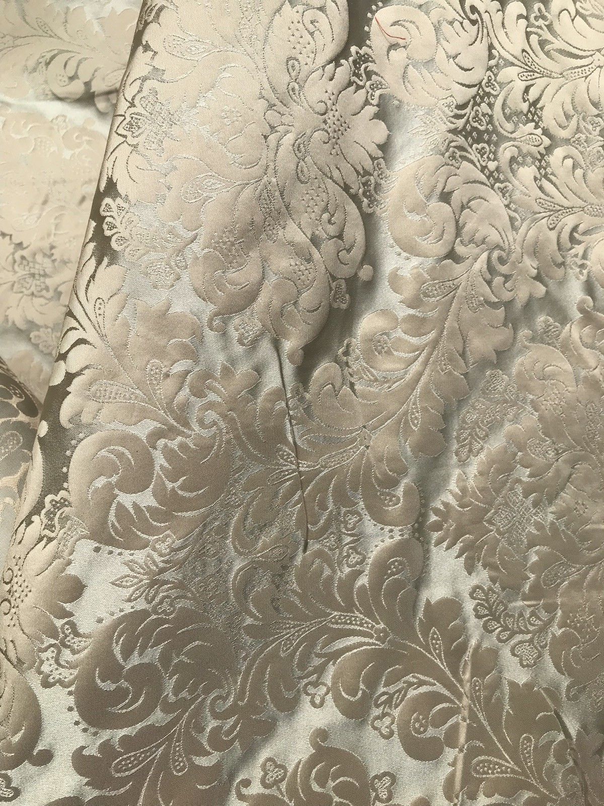 SALE! 100% Silk Taffeta Jacquard Drapery Damask Fabric - Beige & Silver Sea Foam - Fancy Styles Fabric Boutique