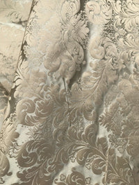 SALE! 100% Silk Taffeta Jacquard Drapery Damask Fabric - Beige & Silver Sea Foam - Fancy Styles Fabric Boutique