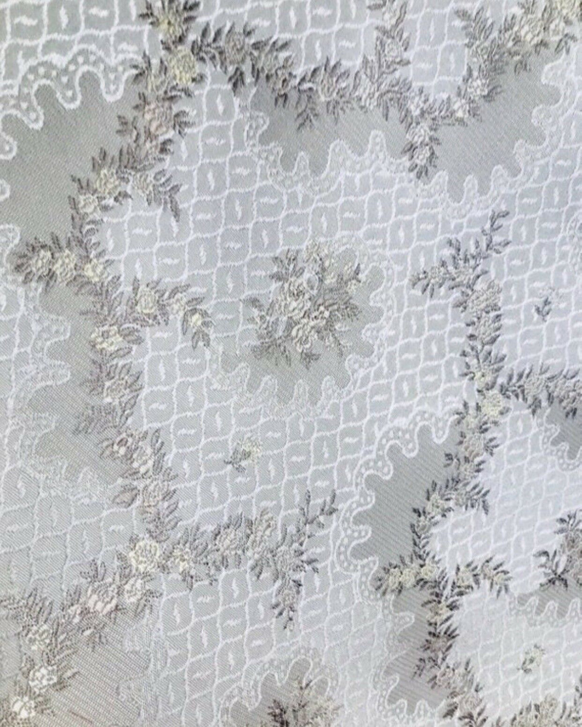 SWATCH 4” x 7” - Brocade Jacquard Fabric- White,Ivory, Grey Floral- Upholstery - Fancy Styles Fabric Pierre Frey Lee Jofa Brunschwig & Fils