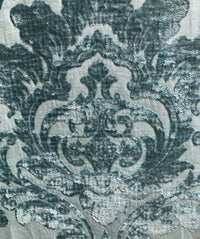 Queen Isabella Designer Damask Burnout Chenille Velvet Fabric - Turquoise Green - Fancy Styles Fabric Pierre Frey Lee Jofa Brunschwig & Fils