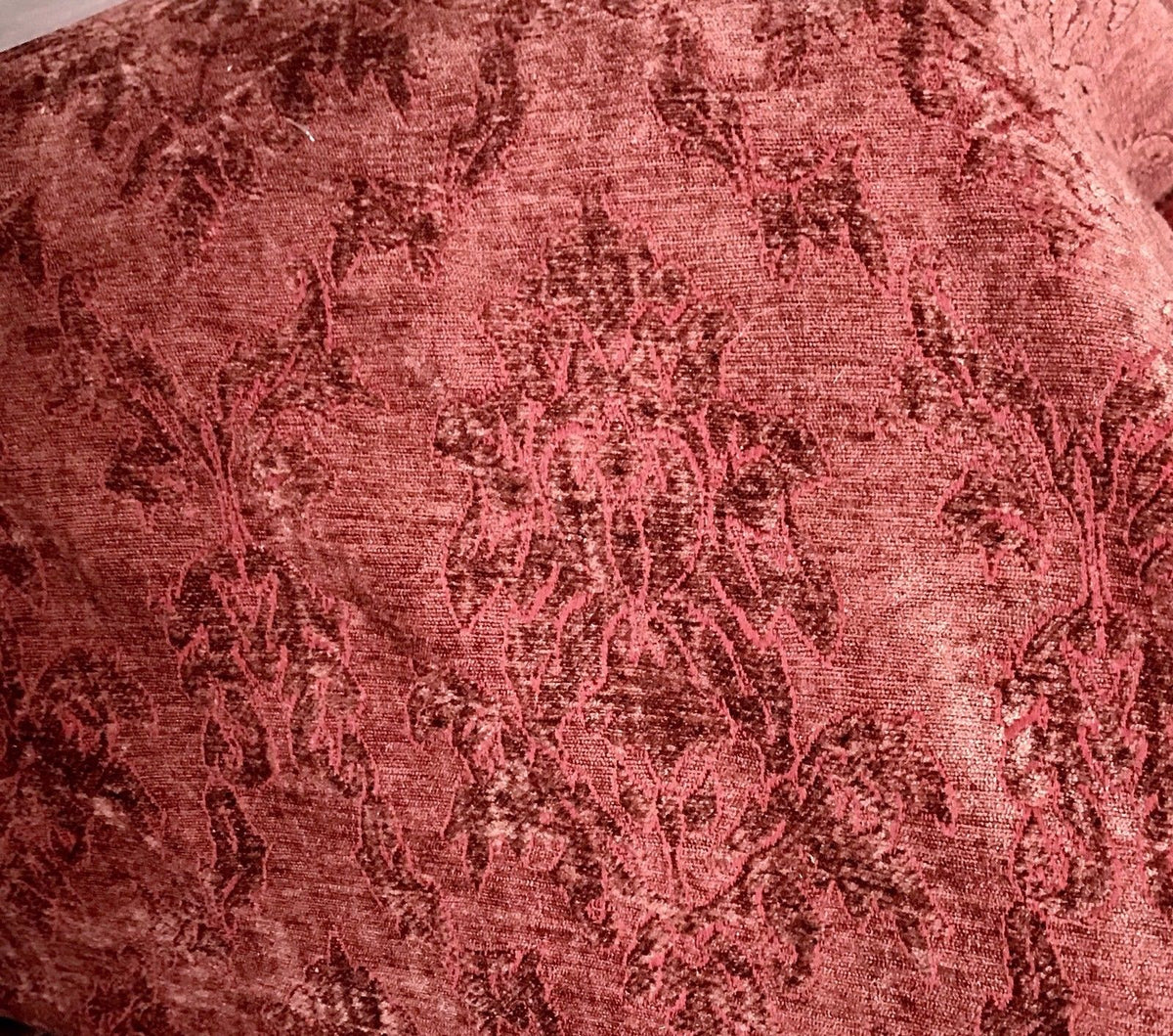 SALE! Designer Velvet Chenille Burnout Fabric - Antique Raspberry Red - Fancy Styles Fabric Boutique