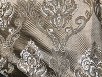 NEW! Designer Brocade Satin Fabric Interior Design- Taupe Damask- Upholstery - Fancy Styles Fabric Pierre Frey Lee Jofa Brunschwig & Fils