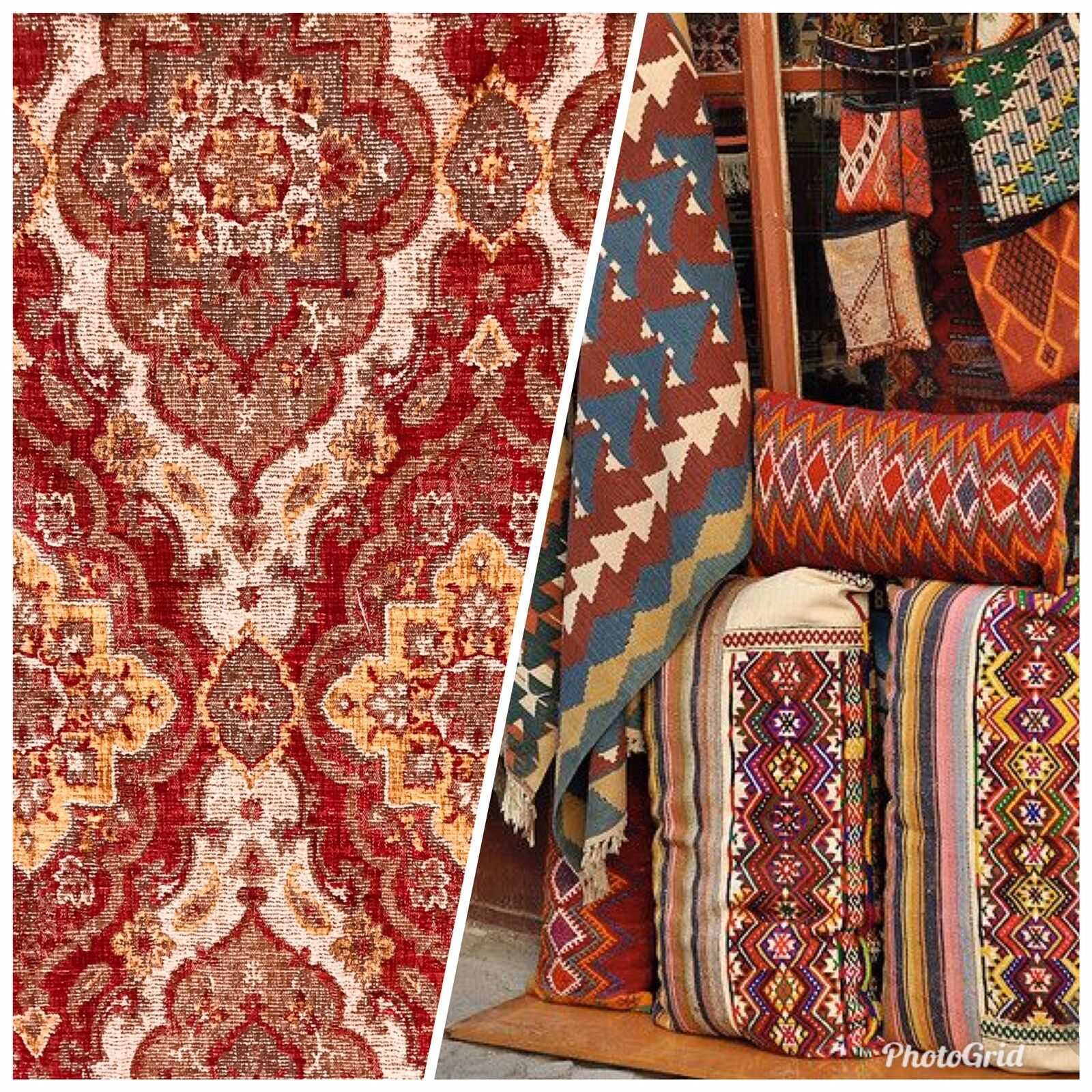 NEW Double Sided Kilim Rug Inspired Upholstery Fabric Sold By The Yard- Red