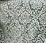 Queen Isabella Designer Damask Burnout Chenille Velvet Fabric -Green Grey BTY - Fancy Styles Fabric Pierre Frey Lee Jofa Brunschwig & Fils