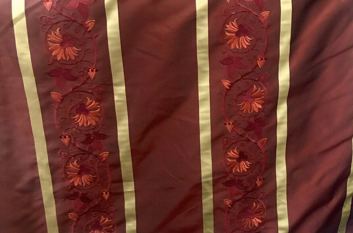Duchess Jezebel Designer 100% Silk Taffeta Embroidery Floral Fabric Red and Gold BTY - Fancy Styles Fabric Pierre Frey Lee Jofa Brunschwig & Fils
