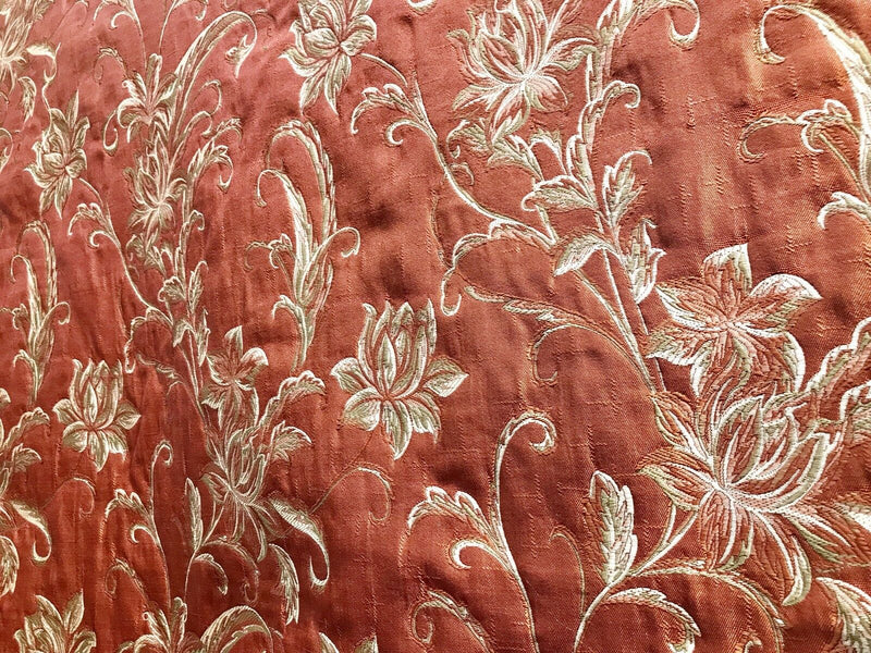 NEW! Designer Quilted Brocade Floral Upholstery Fabric- Rust Brick Red - Fancy Styles Fabric Pierre Frey Lee Jofa Brunschwig & Fils