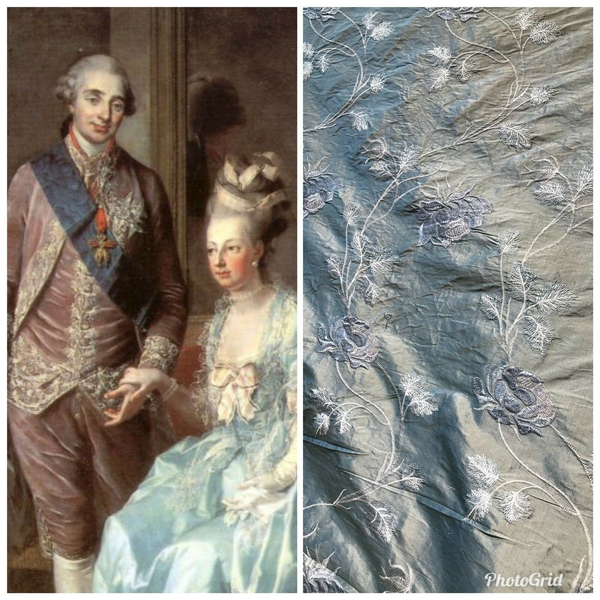 NEW! Queen Evelyn 100% Silk Taffeta Interior Design Drapery Fabric Embroidery Light Blue - Fancy Styles Fabric Pierre Frey Lee Jofa Brunschwig & Fils