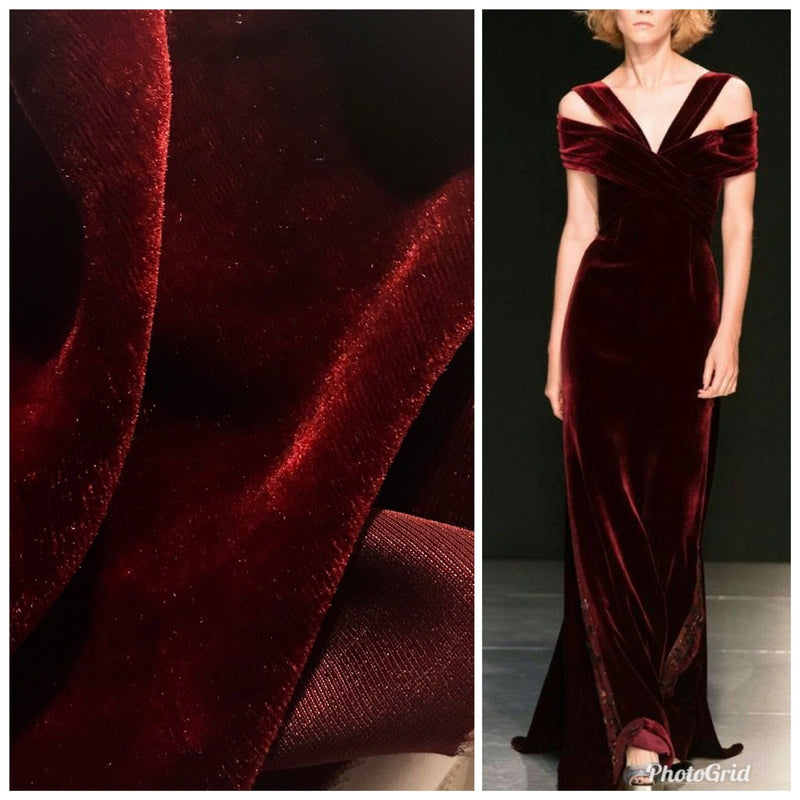 Designer Silk & Rayon Velvet Fabric - Burgundy Red- By The Yard- 55” Wide - Fancy Styles Fabric Pierre Frey Lee Jofa Brunschwig & Fils