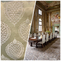 SWATCH Brocade Satin Fabric- Antique Cream And Gold Damask Decorating - Fancy Styles Fabric Pierre Frey Lee Jofa Brunschwig & Fils