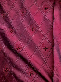 NEW! 100% Silk Washed Taffeta Embroidered Floral Quilted Motif Fabric - Red - Fancy Styles Fabric Boutique