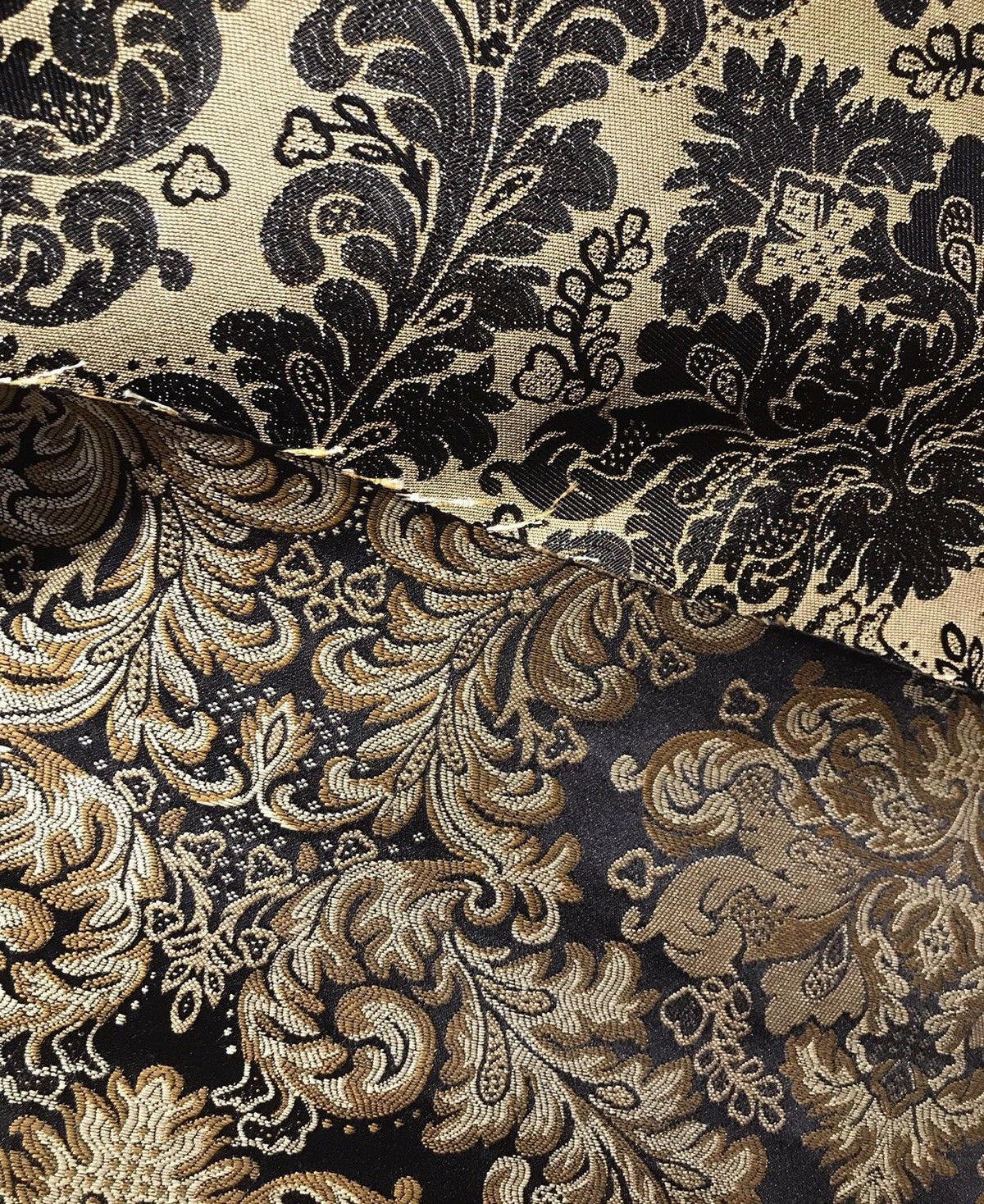 SWATCH 5” x 8” - Prince Liam Brocade Satin Jacquard Fabric- Black Gold- Upholstery Damask LLPBK0003 - Fancy Styles Fabric Pierre Frey Lee Jofa Brunschwig & Fils