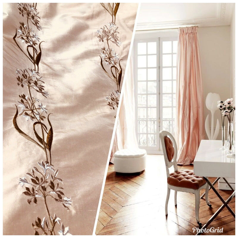 SWATCH Designer 100% Silk Taffeta Embroidered Fabric - Pink - Fancy Styles Fabric Pierre Frey Lee Jofa Brunschwig & Fils