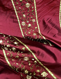 NEW! Lady Margot 100% Silk Dupioni Embroidered Floral Stripes Fabric- Dark Red - Fancy Styles Fabric Pierre Frey Lee Jofa Brunschwig & Fils