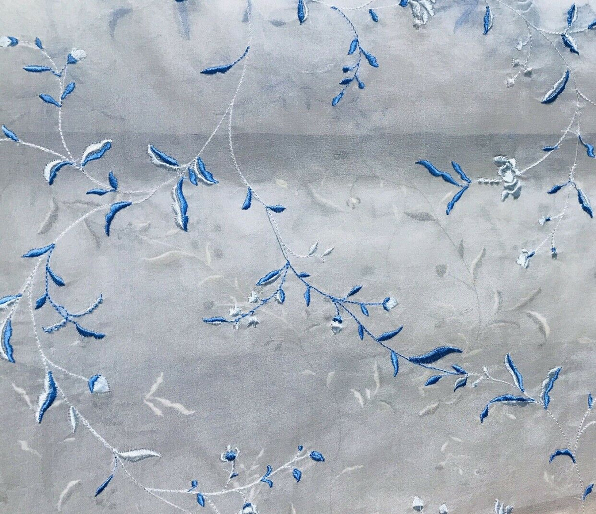 Princess Delphine 100% Silk Voile Organza Sheer Embroidery Drapery Fabric- Floral White & Blue - Fancy Styles Fabric Pierre Frey Lee Jofa Brunschwig & Fils