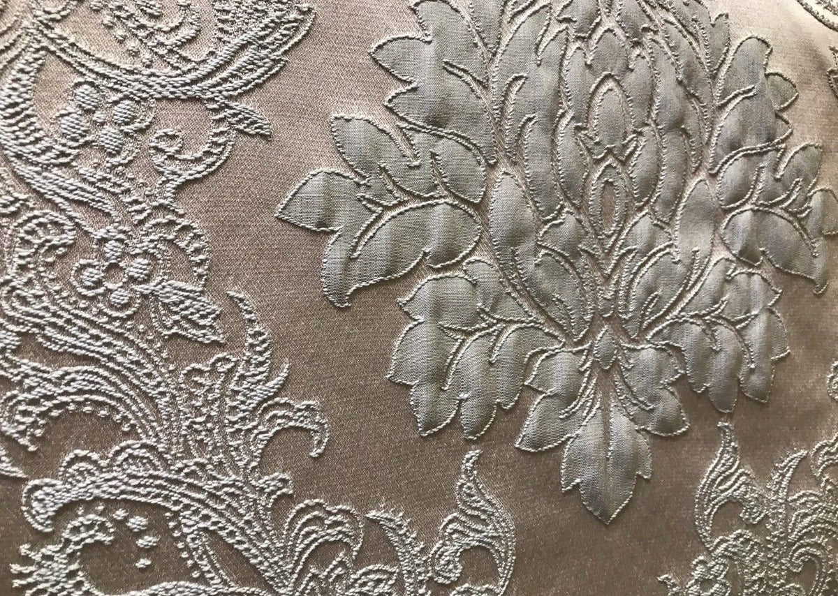 NEW! Designer Brocade Satin Fabric- Gray On Gray- Upholstery Damask - Fancy Styles Fabric Boutique